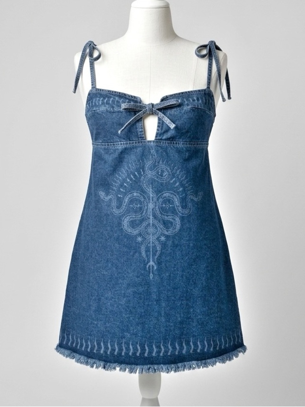 Zeynep Tosun x Trendyol Indigo Denim Snake Print Cutout Back Mini Dress US 4